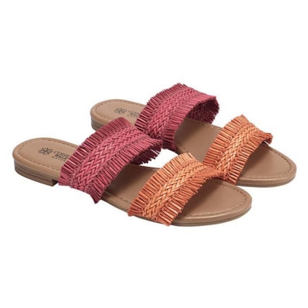 Cushion Walk by Avon Pink Orange Bohemian Fringe Slide Sandals Size 10